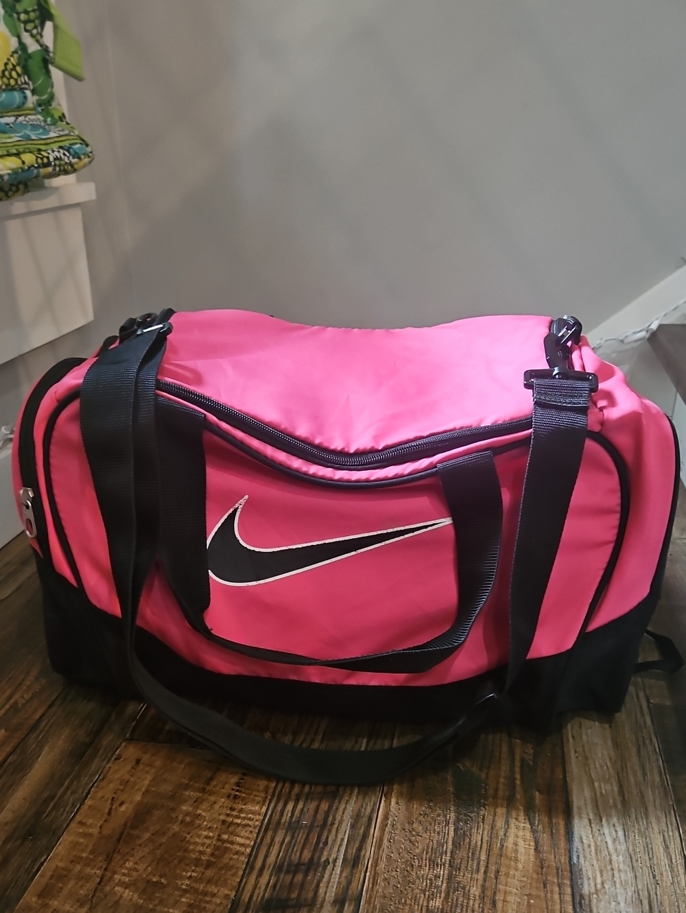 Nike Hot Pink Duffel Bag Travel Bag Gym Bag with Black Trim